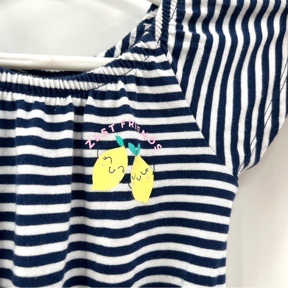 JUMPING BEANS Kid's Blue & White Stripe Lemon Print Casual Romper Size 4T - Picture 3 of 10